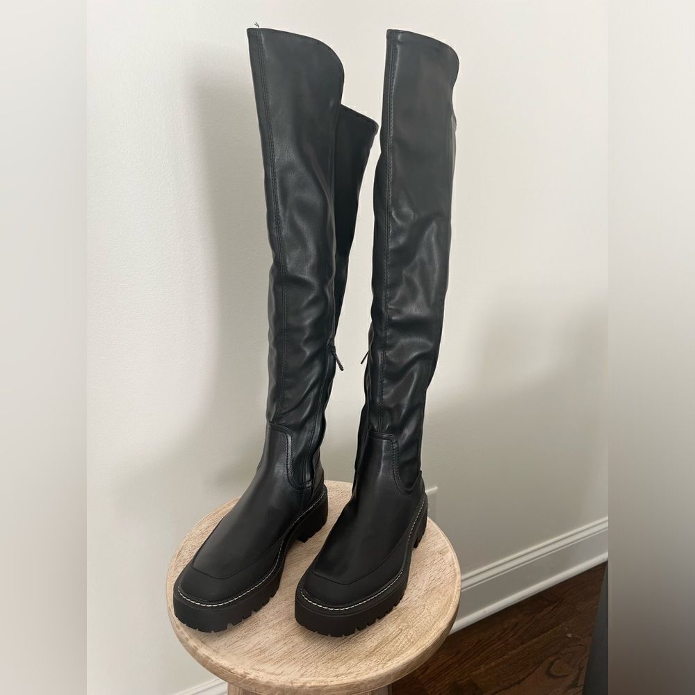 Sam Edelman Lerue Over The Knee Stretch Side Zip Lug Combat Boots Black NWOB - Picture 6 of 13